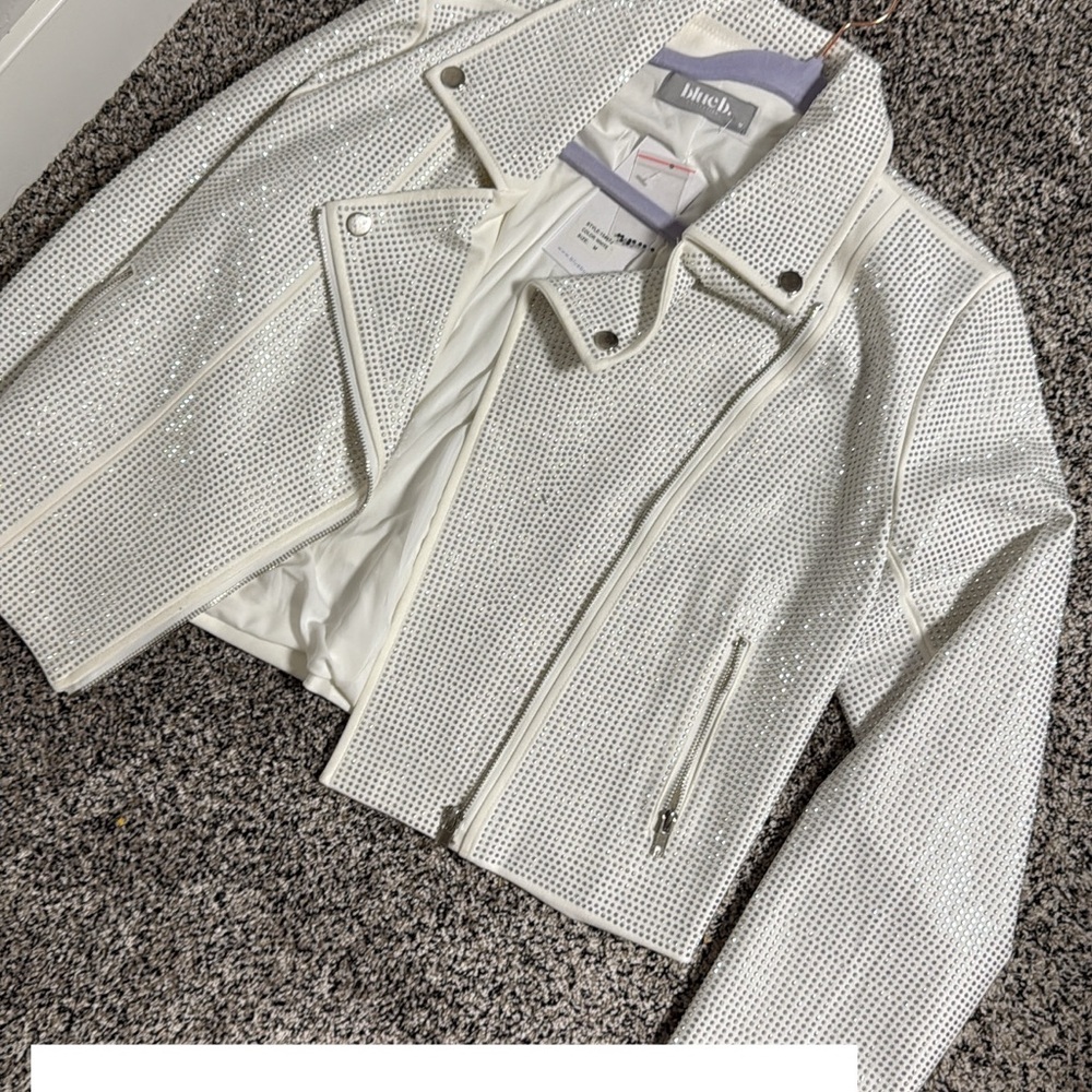 Chic White Studded Leather Jacket